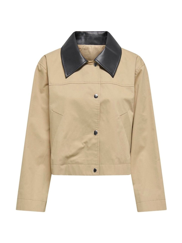 ONLY Natural Light Contrast Collar Barn 100% Cotton Jacket - Image 1 of 2