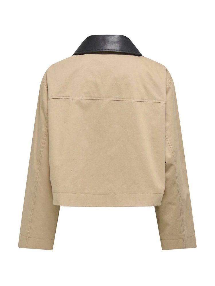 ONLY Natural Light Contrast Collar Barn 100% Cotton Jacket - Image 2 of 2