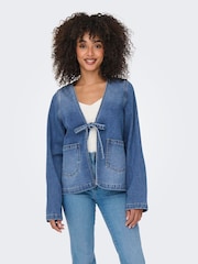ONLY Blue Tie Front Denim Shirt - Image 1 of 6