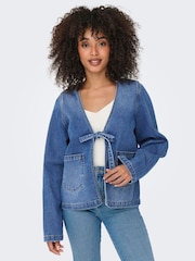ONLY Blue Tie Front Denim Shirt - Image 3 of 6
