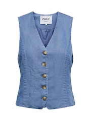 ONLY Blue Button Down Waistcoat - Image 1 of 2