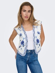 ONLY White Floral Print Embroidered 100% Cotton Waistcoat - Image 4 of 7
