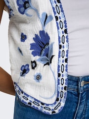 ONLY White Floral Print Embroidered 100% Cotton Waistcoat - Image 5 of 7