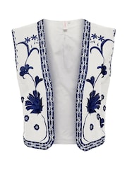 ONLY White Floral Print Embroidered 100% Cotton Waistcoat - Image 6 of 7