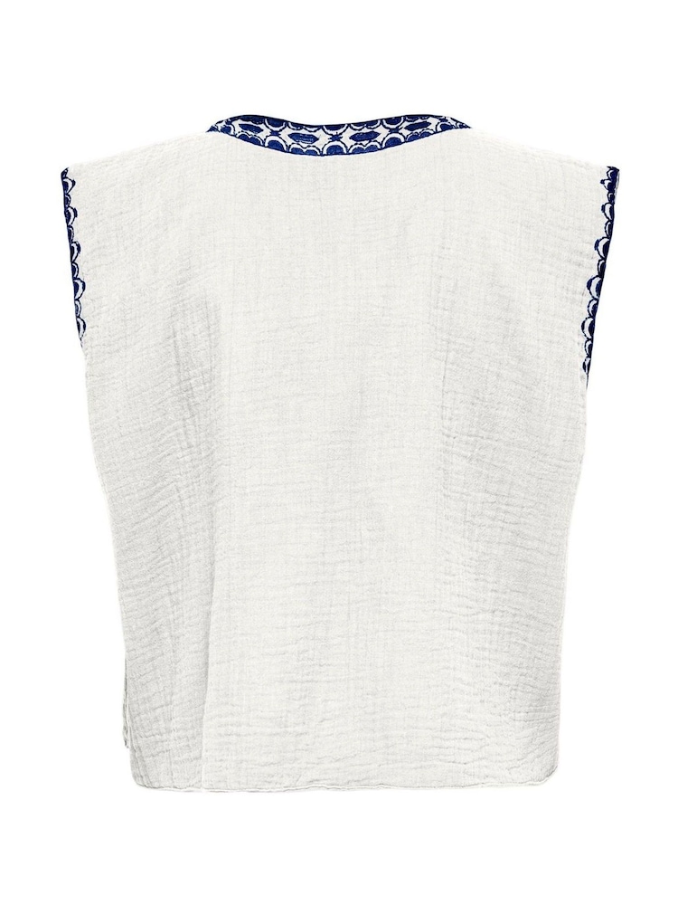 ONLY White Floral Print Embroidered 100% Cotton Waistcoat - Image 7 of 7