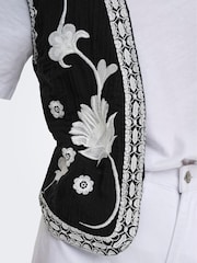 ONLY Black Floral Print Embroidered 100% Cotton Waistcoat - Image 5 of 7