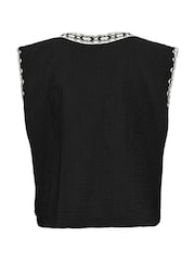 ONLY Black Floral Print Embroidered 100% Cotton Waistcoat - Image 7 of 7