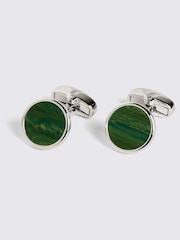 MOSS Green Jade Stone Round Cufflinks - Image 1 of 2
