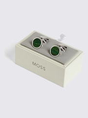MOSS Green Jade Stone Round Cufflinks - Image 2 of 2