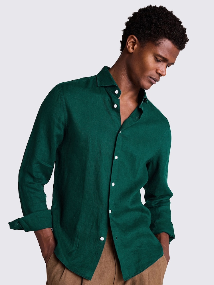 MOSS Emerald Green Tailored Fit 100% Linen Shirt - Image 1 of 4