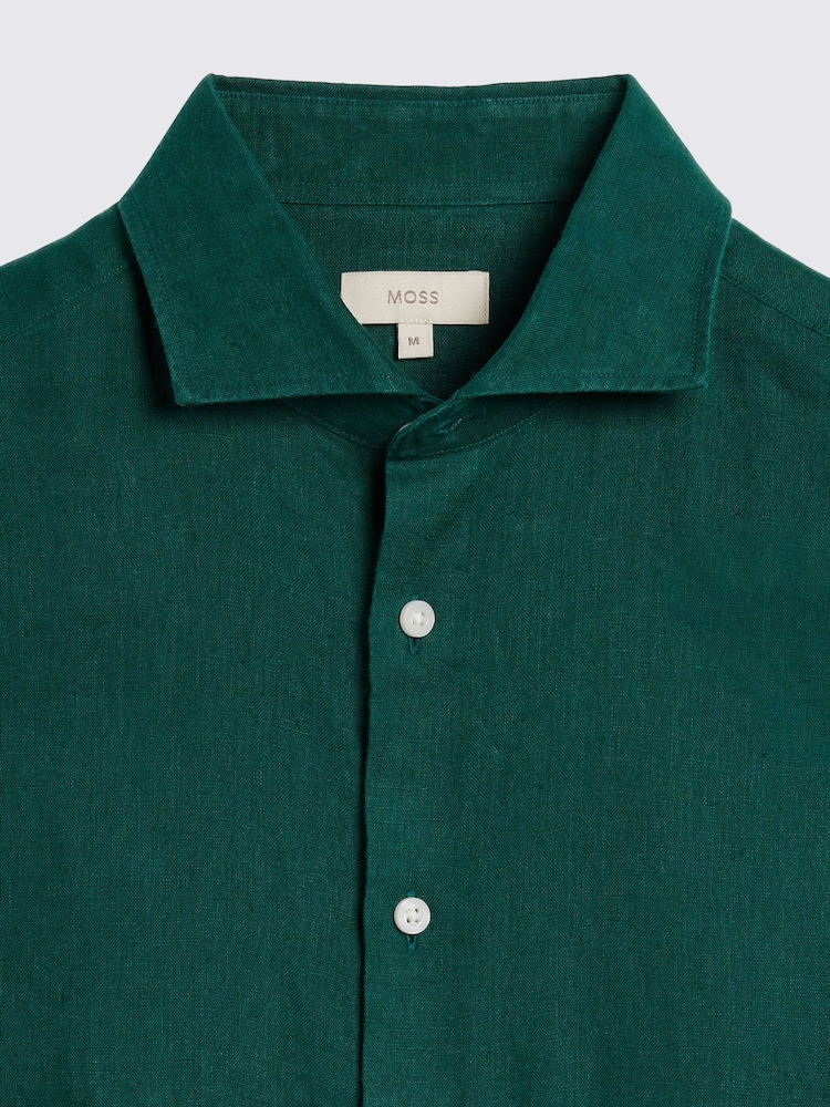 MOSS Emerald Green Tailored Fit 100% Linen Shirt - Image 4 of 4