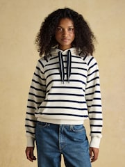 Joules Cream & Navy Striped Cotton Blend Hoodie - Image 1 of 9