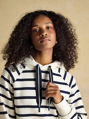 Joules Cream & Navy Striped Cotton Blend Hoodie - Image 4 of 9