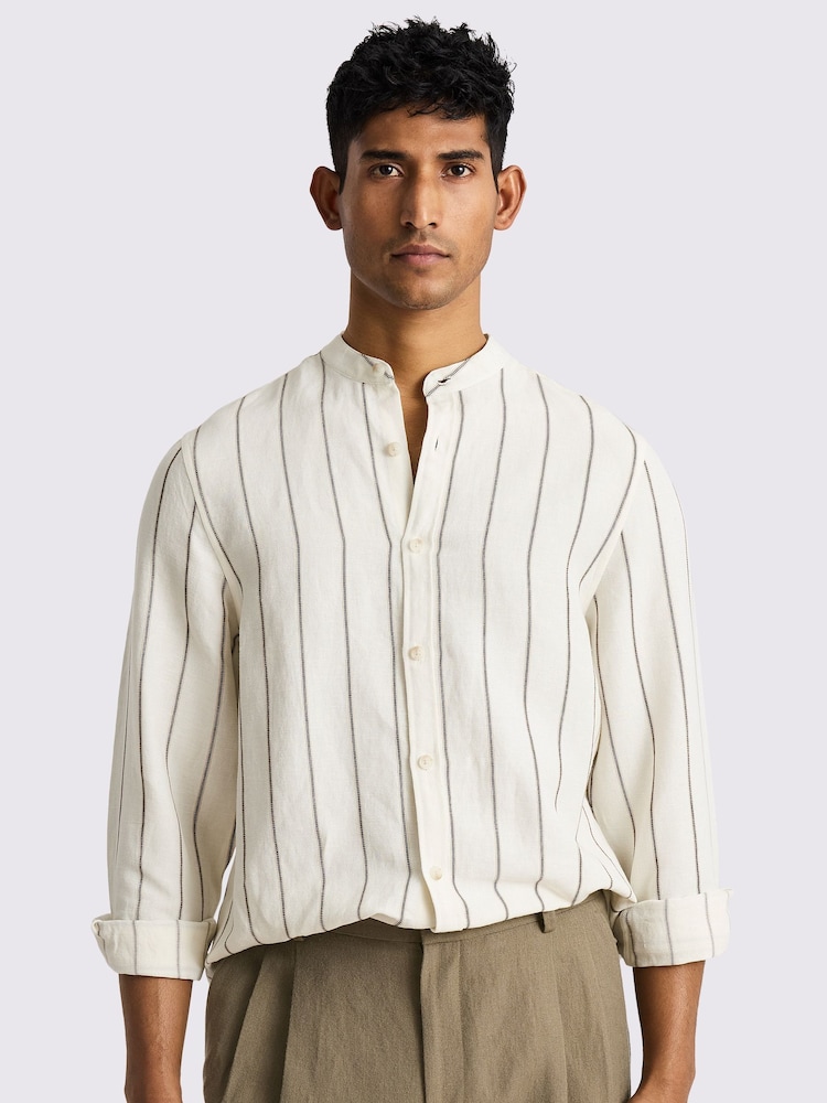 MOSS Natural Cotton Linen Neutral Woven Stripe Shirt - Image 1 of 1