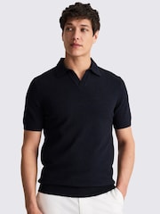 MOSS Blue BouclÃ© Skipper Polo Shirt - Image 1 of 1