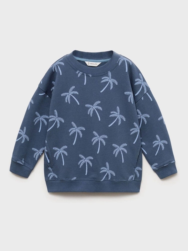Mango Blue Printed 100% Cotton Sweatshirt - Image 1 of 3