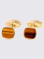 MOSS Yellow Gold Square Tiger Eye Cufflinks - Image 1 of 2