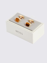 MOSS Yellow Gold Square Tiger Eye Cufflinks - Image 2 of 2