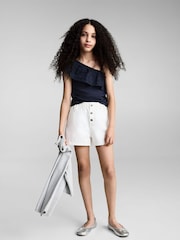 Mango Blue Ruffled Asymmetric Top - Image 1 of 6