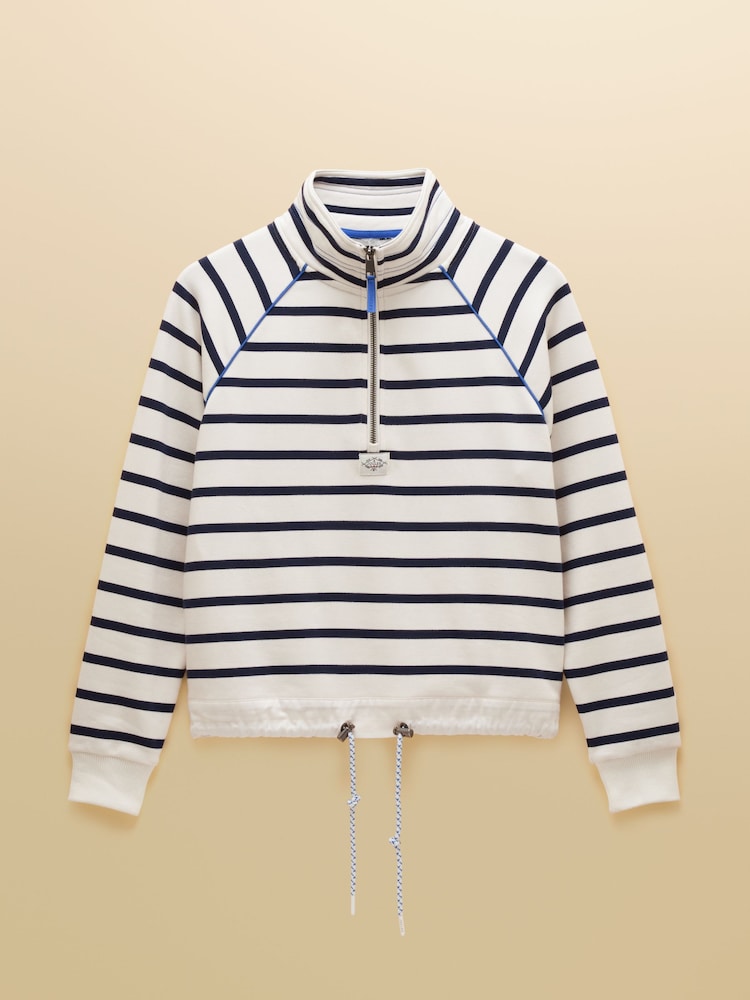 Joules Cream & Navy Striped Quarter Zip Cotton Sweatshirt - Image 10 of 10 Joules Cream & Navy Striped Quarter Zip Cotton Sweatshirt - Image 10 of 10