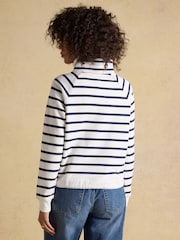 Joules Cream & Navy Striped Quarter Zip Cotton Sweatshirt - Image 2 of 8