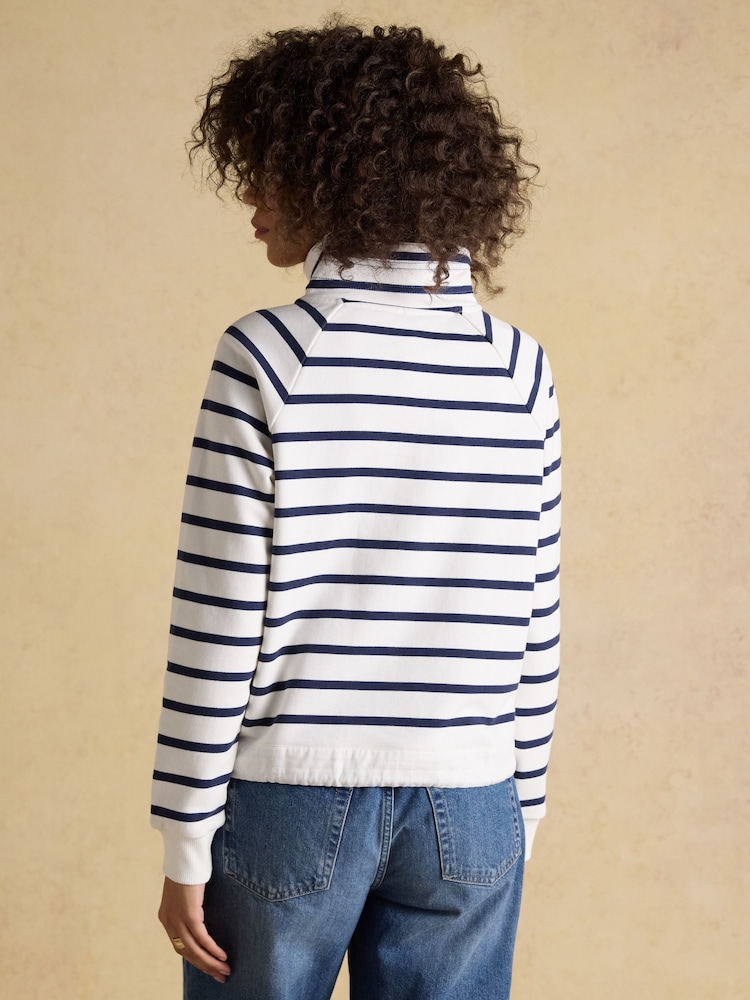 Joules Cream & Navy Striped Quarter Zip Cotton Sweatshirt - Image 2 of 8