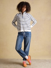Joules Cream & Navy Striped Quarter Zip Cotton Sweatshirt - Image 3 of 8