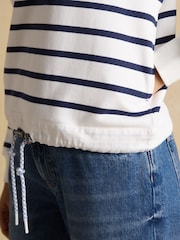 Joules Cream & Navy Striped Quarter Zip Cotton Sweatshirt - Image 4 of 8