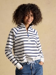 Joules Cream & Navy Striped Quarter Zip Cotton Sweatshirt - Image 5 of 8
