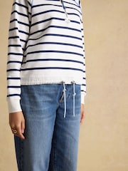 Joules Cream & Navy Striped Quarter Zip Cotton Sweatshirt - Image 6 of 8
