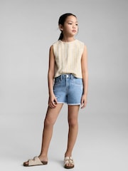 Mango Blue Frayed Hem Denim Shorts - Image 2 of 5