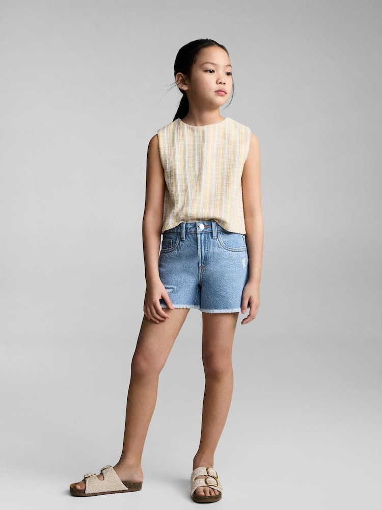 Mango Blue Frayed Hem Denim Shorts - Image 2 of 5