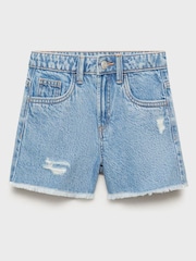 Mango Blue Frayed Hem Denim Shorts - Image 3 of 5