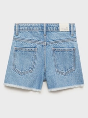Mango Blue Frayed Hem Denim Shorts - Image 4 of 5
