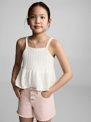 Mango Pink Frayed Hem Denim Shorts - Image 1 of 6
