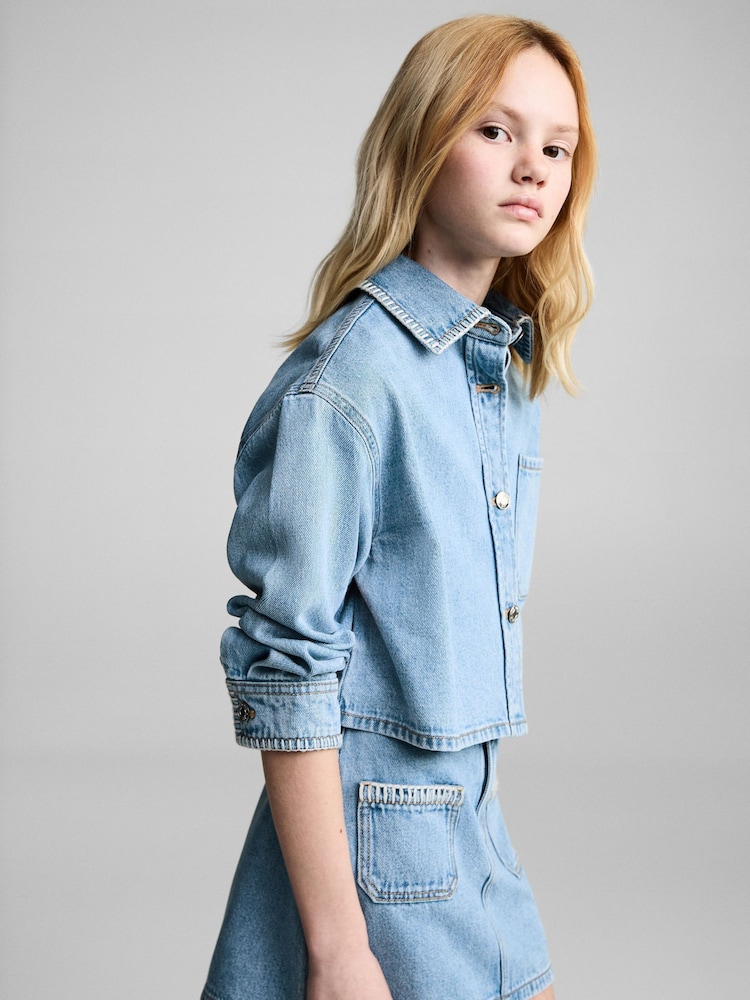 Mango Blue Crop Denim Jacket - Image 2 of 8