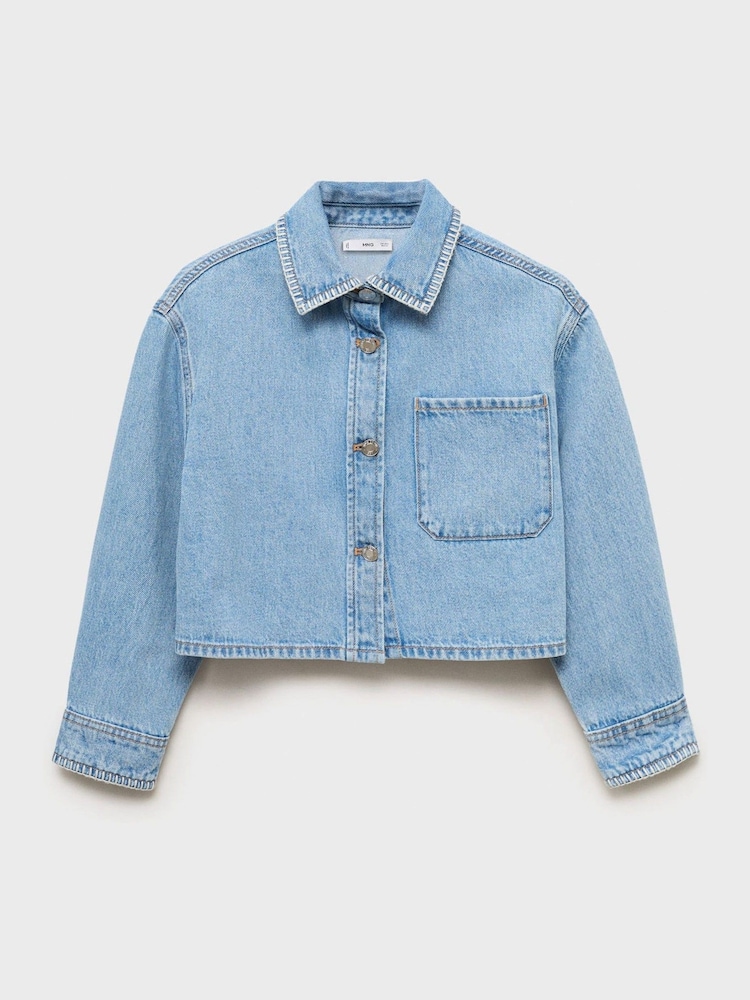 Mango Blue Crop Denim Jacket - Image 5 of 8