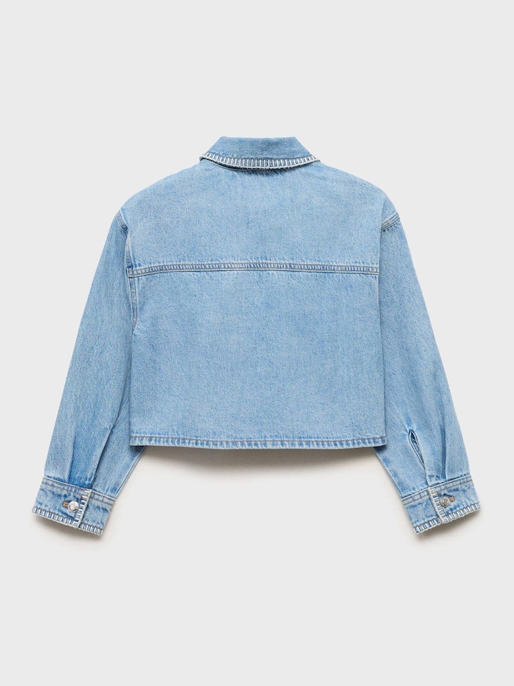 Mango Blue Crop Denim Jacket - Image 6 of 8