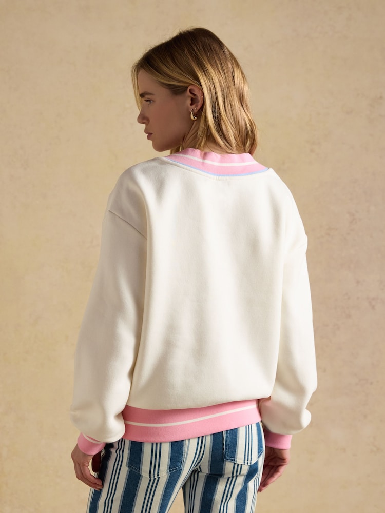 Joules Cream Cotton Rich Embroidered Varsity Sweatshirt - Image 2 of 7