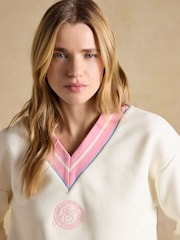 Joules Cream Cotton Rich Embroidered Varsity Sweatshirt - Image 4 of 7