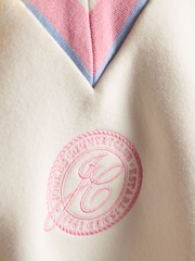 Joules Cream Cotton Rich Embroidered Varsity Sweatshirt - Image 6 of 7