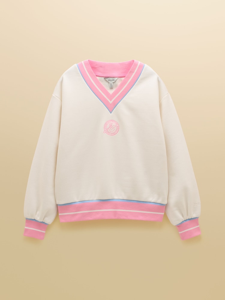 Joules Cream Cotton Rich Embroidered Varsity Sweatshirt - Image 7 of 7