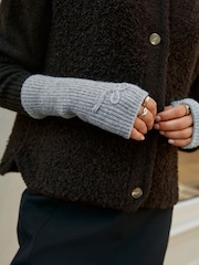 Bow Detail Grey Handwarmers Gloves - Image 1 of 4