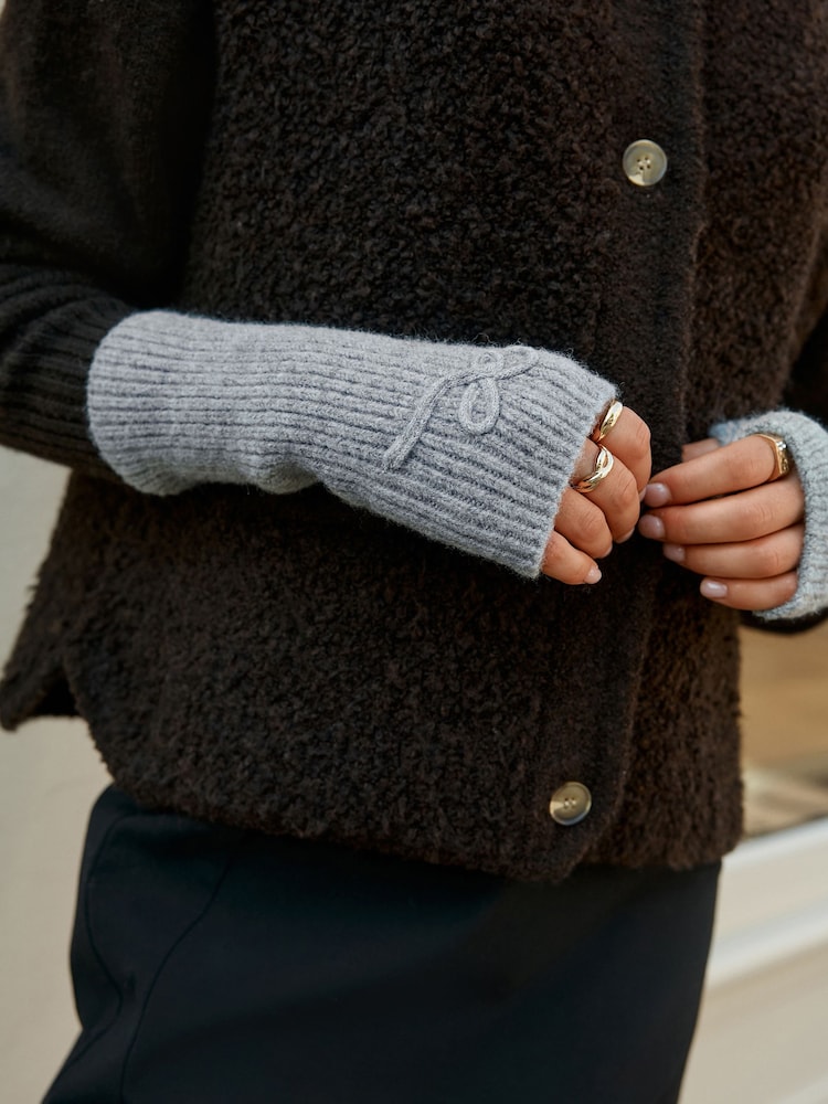 Bow Detail Grey Handwarmers Gloves - Image 1 of 4