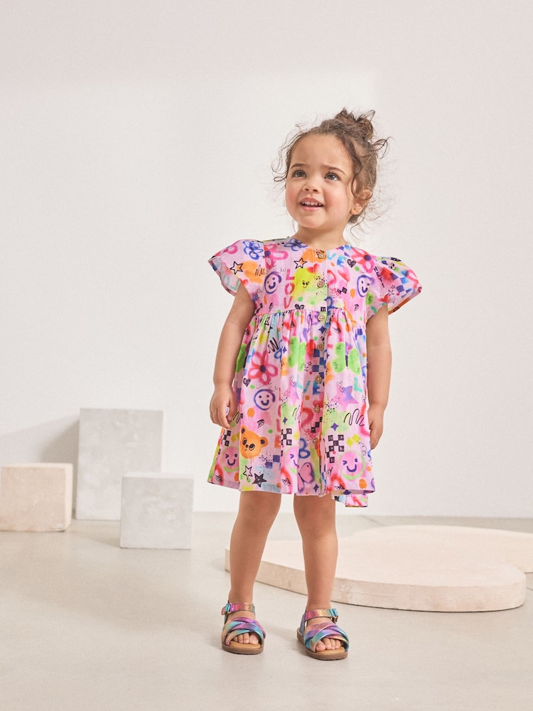 Multi Pink Graffiti Button Up Summer Dress (3mths-10yrs) - Image 2 of 8 Multi Pink Graffiti Button Up Summer Dress (3mths-10yrs) - Image 2 of 8