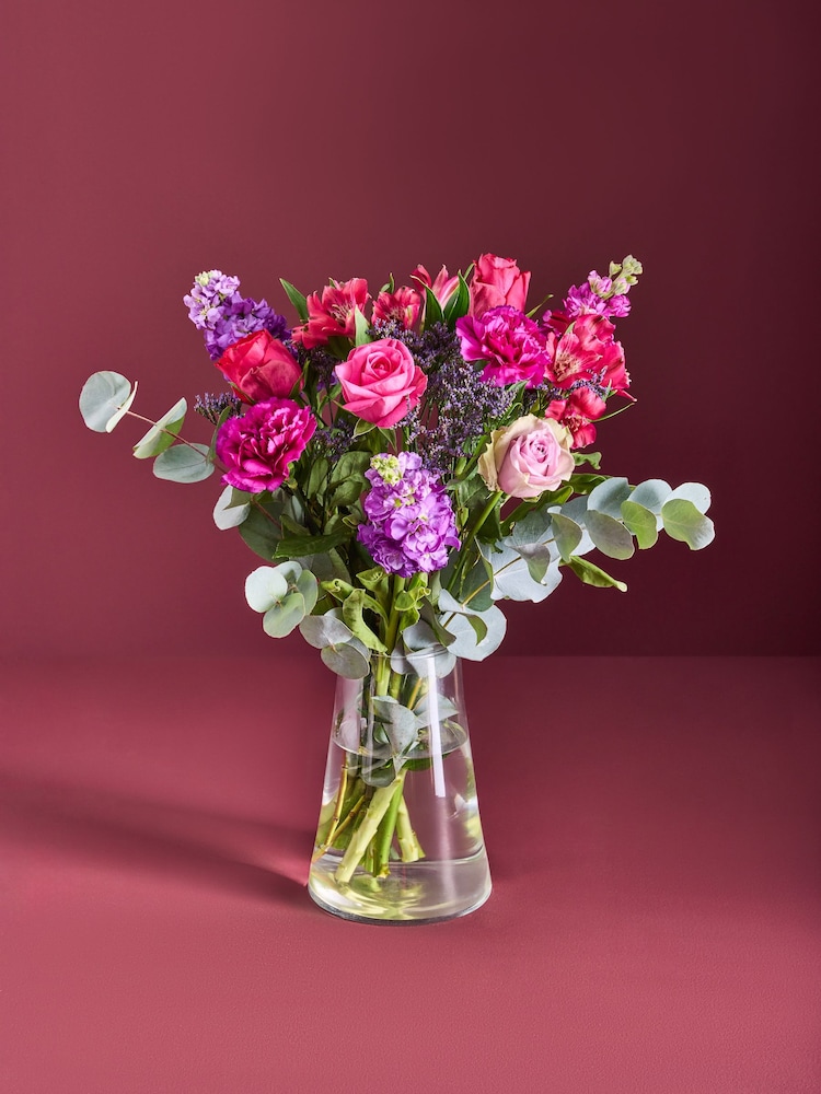 Pink/Purple Mathiola and Rose Fresh Flower Letterbox Bouquet - Image 1 of 1