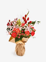Orange Bloom Chrysanthemum and Rose Fresh Flower Bouquet In Gift Bag - Image 1 of 1