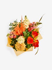 Orange Bloom Chrysanthemum and Rose Fresh Flower Bouquet In Gift Bag - Image 3 of 4