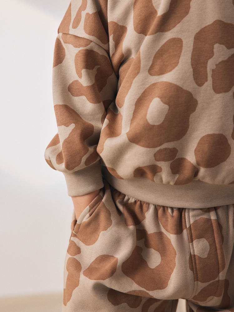 Tan Brown Animal Print Hoodie And Joggers Set (3mths-7yrs) - Image 1 of 4 Tan Brown Animal Print Hoodie And Joggers Set (3mths-7yrs) - Image 1 of 4