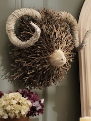 Voyage Maison Brown Beau Ram Head Wall Mounted Wooden Sculpture - Image 1 of 4